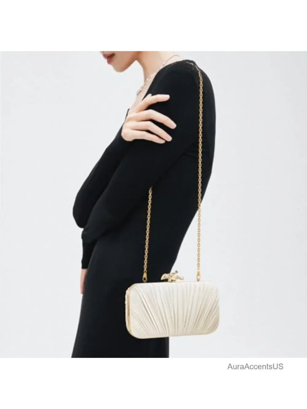 PU Leather Woven Clutch Evening Bag with Chain Strap